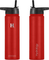 VRT™ Hydrology Water Bottle, Stainless Steel, Large Insulated Water Bottles, Metal Water Bottles, 3 Lids 22 oz Red